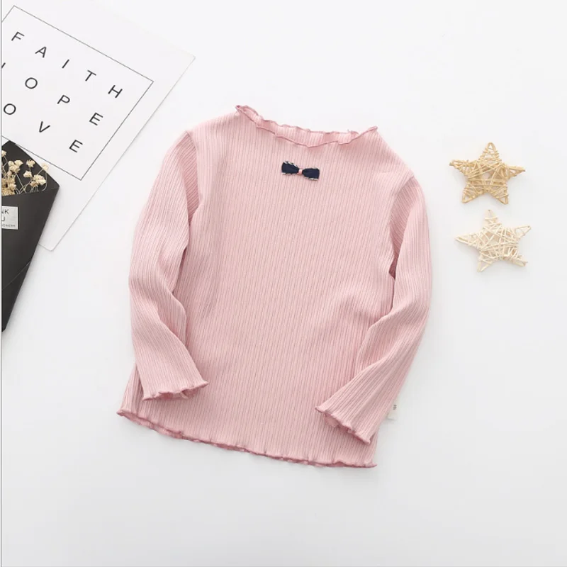 

2018 spring childrens girls long-sleeved thread bottoming shirt children's speaker sleeves Korean version