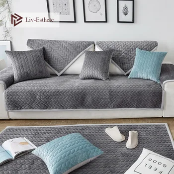

Liv-Esthete Luxury Gray Velvet Sofa Cover Euro Nordic Living Room Corner Sofa Cover Single Double Sizes Combination Slipcovers