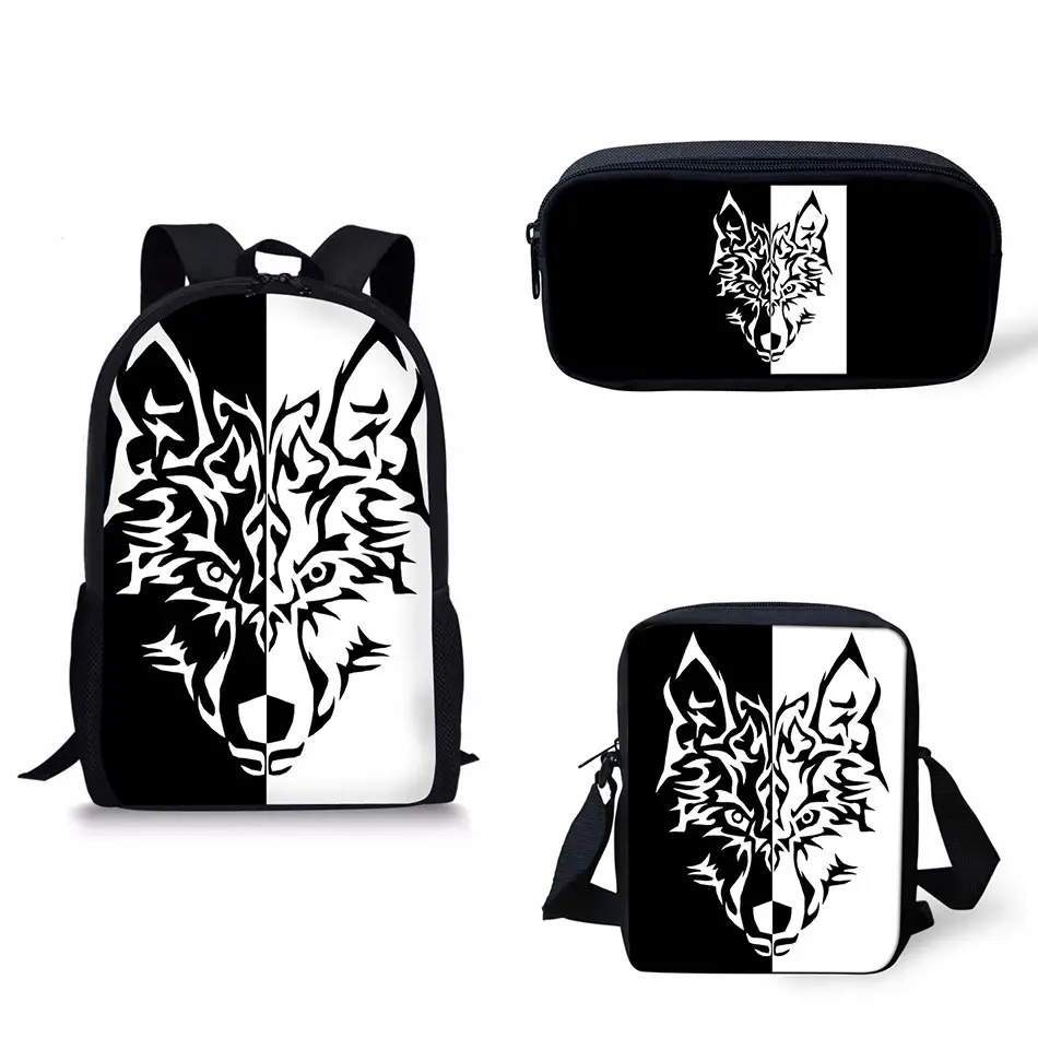 

Backpack School Bags for Boys Girls Black White darkness Wolf Mask gear Skulls Schoolbags Teenagers Printing Bagpack Satchel