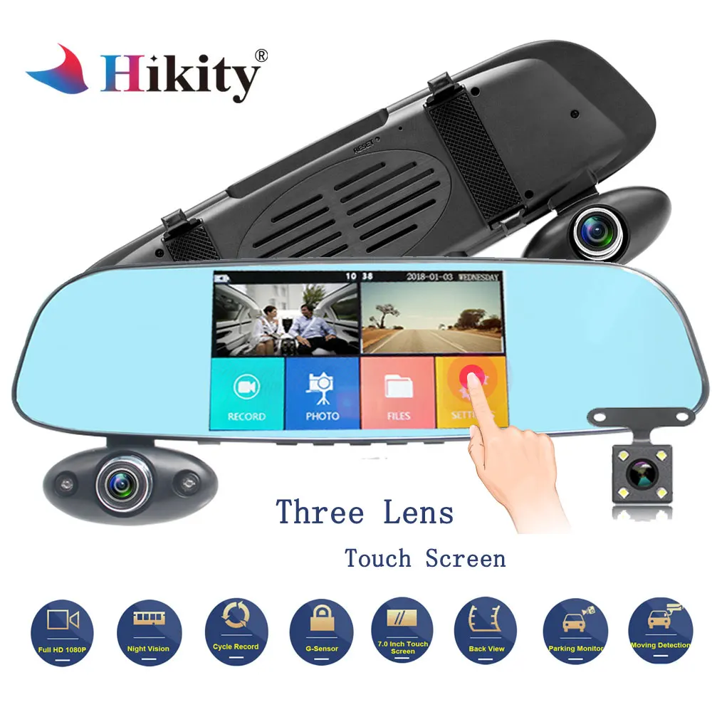 

Hikity 5'' Dash Camera Car dvr Three Lens rear view mirror auto Dashcam Recorder Registrator Full HD dashcam Rearview Mirror