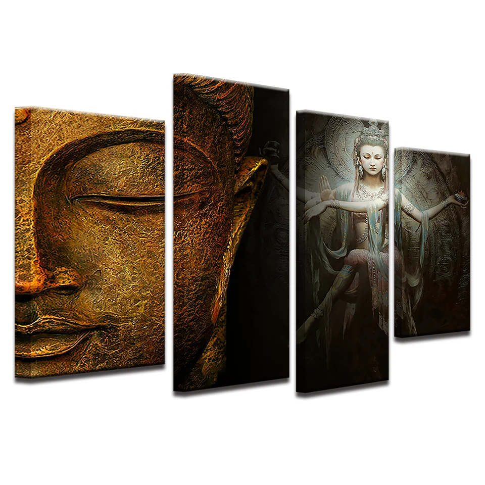 Картины на холсте рамки домашний декор HD принты 4 шт. Будда медитация картины Шива Nataraja плакаты гостиная стены искусства