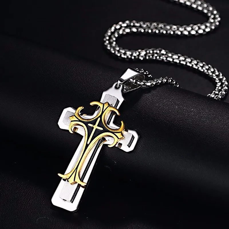 Vnox, мужское ожерелье из нержавеющей стали с подвеской в виде креста, 24 дюйма, цепочка, Религиозные ювелирные изделия - Окраска металла: Gold Silver