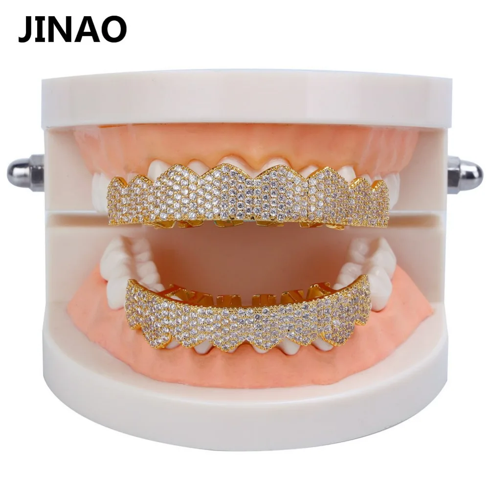 JINAO Золото Серебро Цвет Iced Out золото Grillz Кристалл ювелирные изделия верхнее дно грили зубы ювелирные изделия для тела хип-хоп Bling AAA кубический циркон