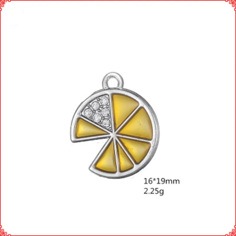 

10PCS Silver Enamel Lemon Dangle Charm Jewelry Hand Stamped Alloy Metal Dangle