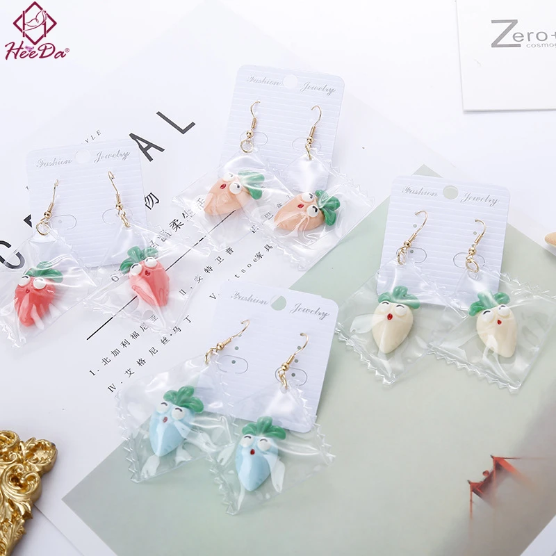 

2019 New Fun Cute Resin Radish Dangle Earrings Women Summer Sweet Blue Transparent Ear Accessories Girls Fashion Trendy Jewelry
