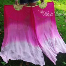 1 пара 1,1 м* 0,9 м(5"* 35") Розовый выцветший ручная роспись танец живота Шелковый веер вуаль для детей, настоящий шелк