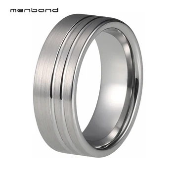 

Flat Wedding Ring Tungsten Carbide Ring For Men Women Brushed Finish Double Offset Grooved 6MM 8MM Ring Box Available