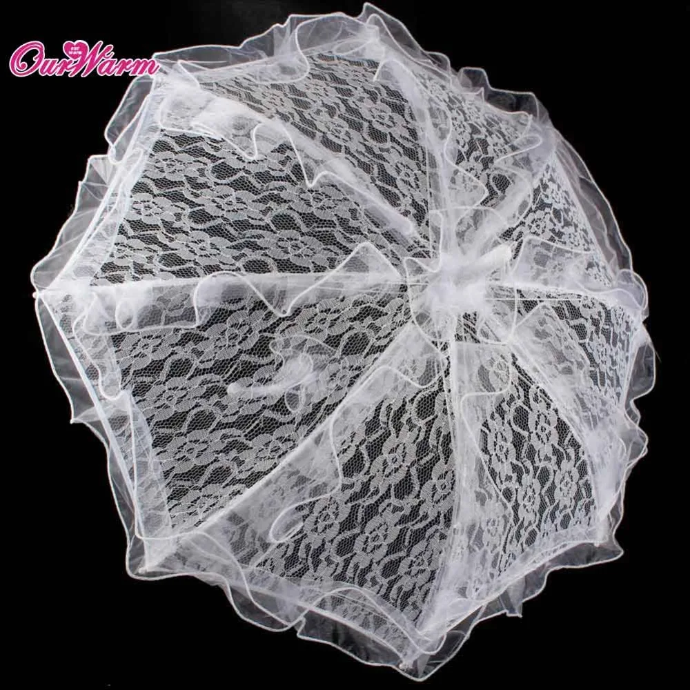 

White Lace Umbrella Handmade Parasol Sun Umbrella for Wedding Bridal Flower Girls Decoration Manual Control