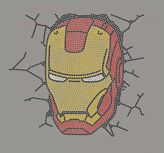 

2pc/lot Iron Man Break Through Wallshiny applique patches sticker Hotfix iron on crystal transfers design iron on patches