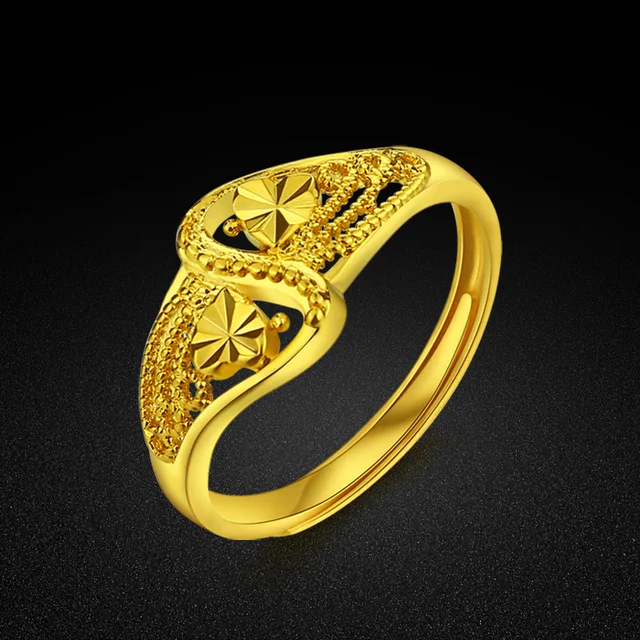 Elegant female gold ring pattern carving design gold ring girl popular
