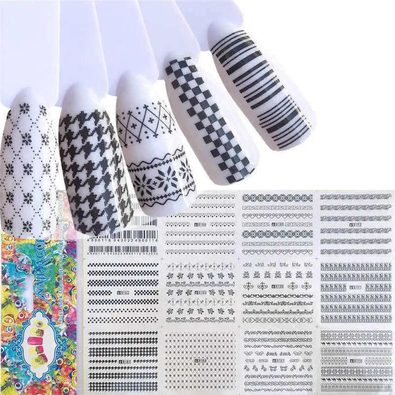 

FWC 12 PCS/Sheet Nail Sticker Cartoon/Butterfly Flower/Lace/Animal DIY Water Decals Nail Art Decorations Manicure Tool