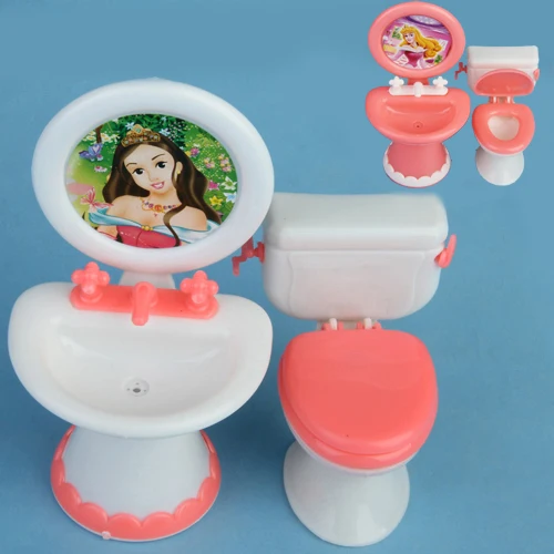 Doll House Dollhouse Furniture Bathroom Set Toilet and Sink Pretend