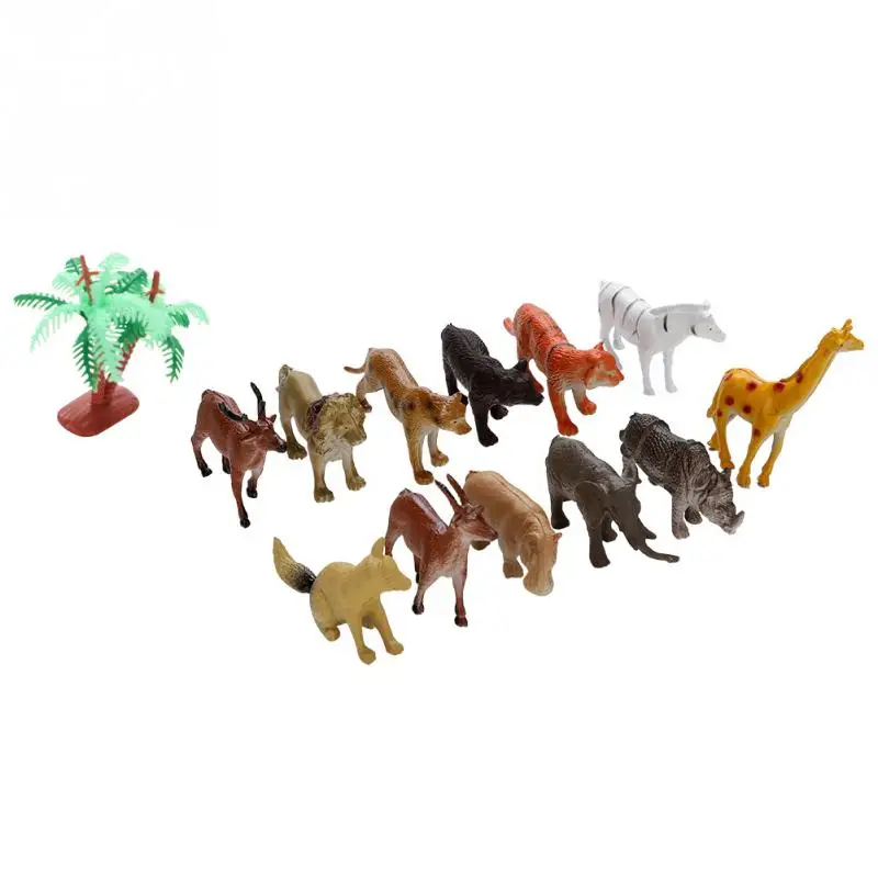 12 шт./компл. Мягкая Пластиковая Фигурка динозавра Яркая игрушка в виде дикого животного для маленьких детей, детская коллекция подарков, модель ящерицы, игрушка - Цвет: Wild Animal