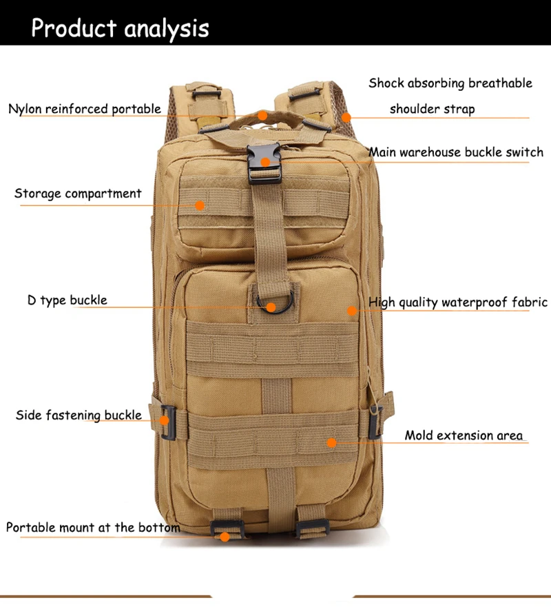 2017 3P Outdoor Military Tactical Backpack 30L Molle Bag Army Sport Travel Rucksack Camping Hiking Trekking Camouflage Bag (26)