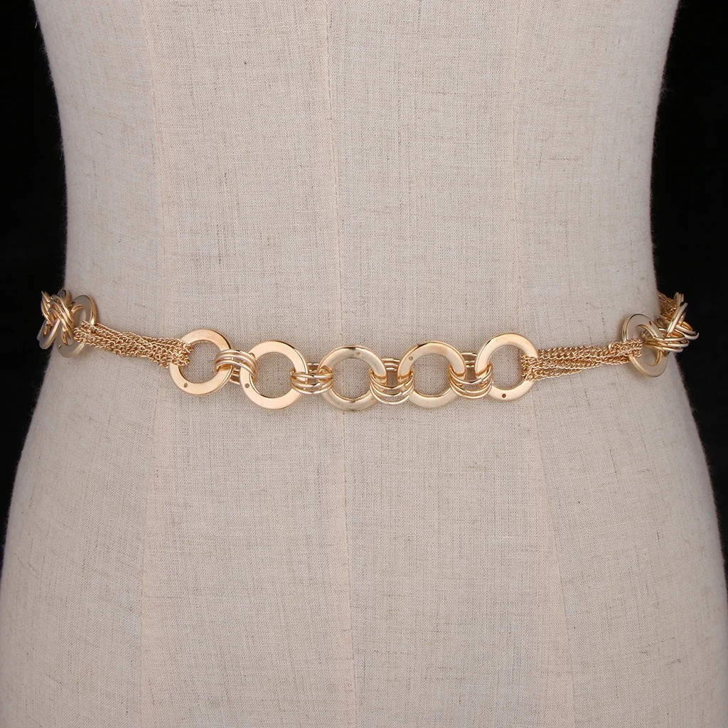 Metal Designer Luxury Waistband Gold Rings Chain Stretchy Strap Waist Women's Belt