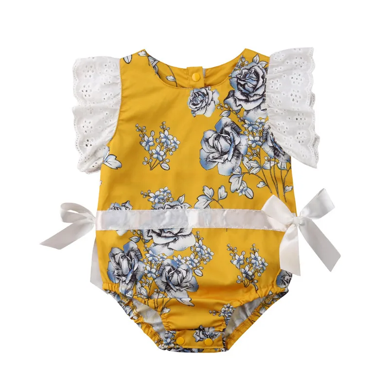 Yellow 2 Style Bodysuits For Baby Girls Child One Pieces Jumpsuits Boho