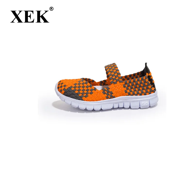 XEK Summer Women's Breathable Mixed-colors Sport Shoes Antislip Hand-made Weave Lightweight Flats Mother Gift Shoe GSS16 | Спорт и