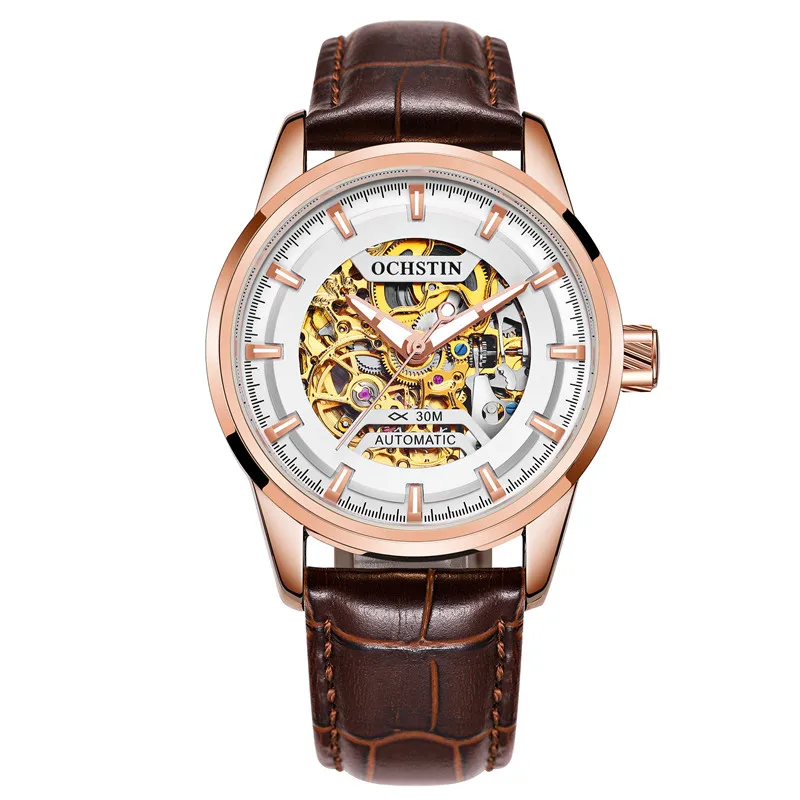 OCHSTIN автоматические механические мужские часы лучший бренд класса люкс военные армейские спортивные наручные часы из натуральной кожи мужские часы с скелетом 2002 - Цвет: GQ62002C02