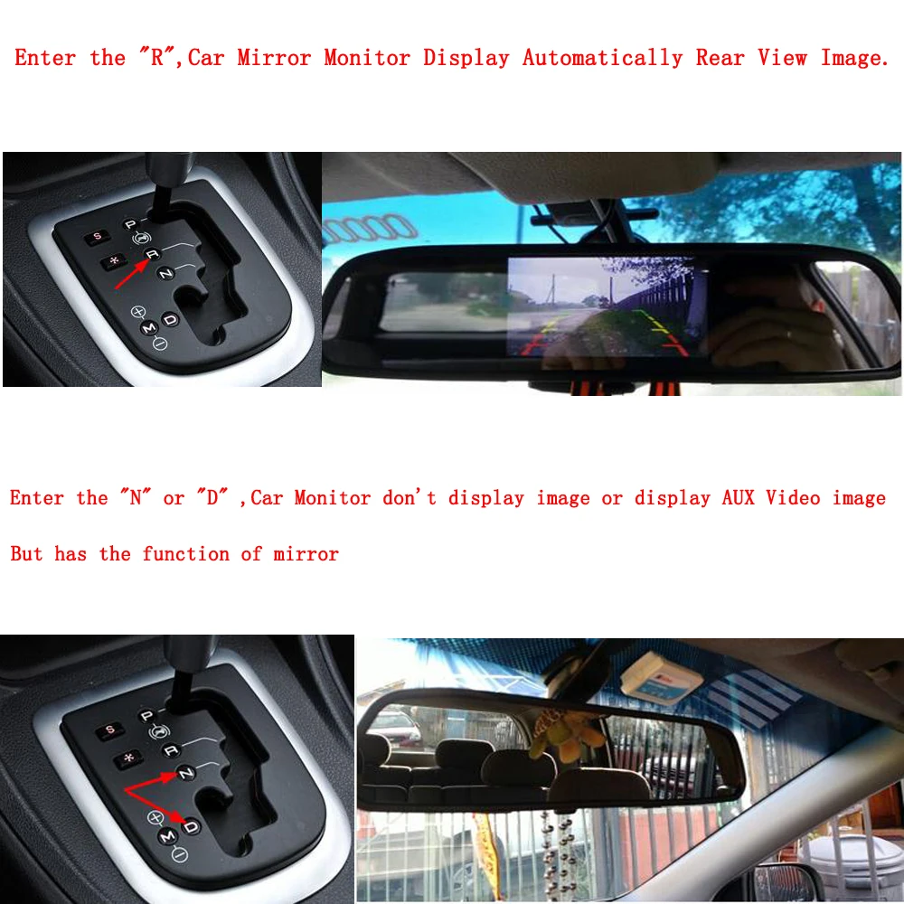 Podofo 4.3 Inch Car Parking Rearview Mirror Monitor Parking Display 2 Video Input TFT LCD Color Reversing Assistance Car Styling