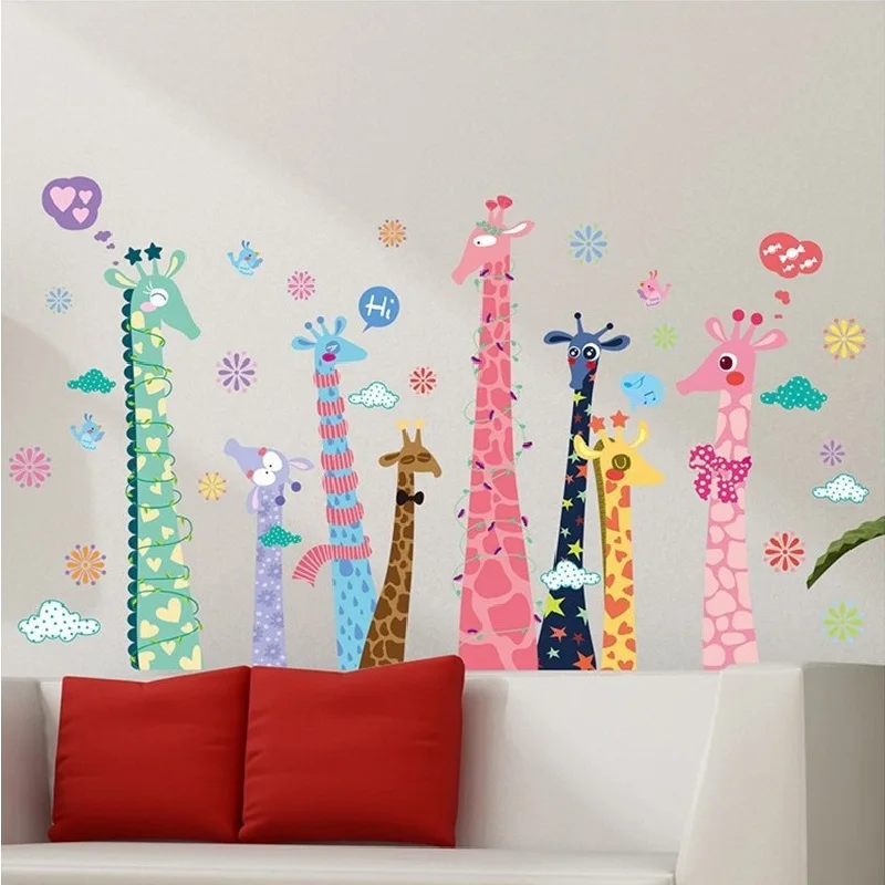

Cartoon Giraffe Family Wall Sticker For Kids Room Home Decoration Background Plane Animals Mural Door Pvc Wallpaper Top Fashion
