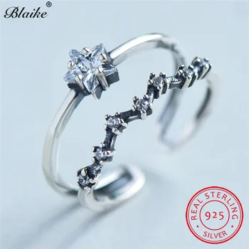 

Blaike Antique 925 Sterling Silver Rings For Women Cute Small Star Ring White Sapphire Stone Open Wedding Bands Fine Jewelry