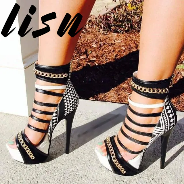 

LISN New Sexy Platform Narrow Band Women Summer Sandals Open Toe Metal Chian Thin HIgh Heel Sandals Shoes Women