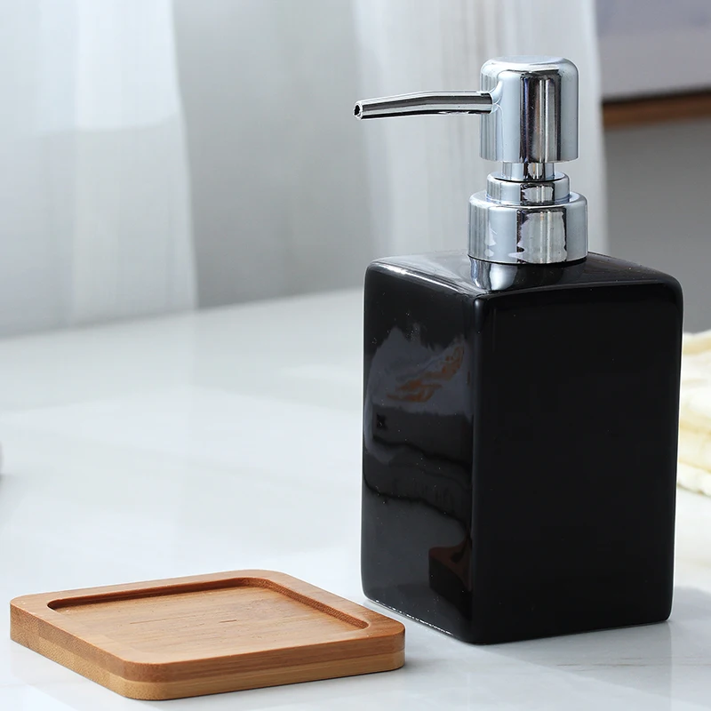 Год керамическая жидкость для мытья рук розлива с чашкой деревянная подкладка диспенсер для мыла для отеля эмульсионная бутылка подарочные аксессуары для ванной