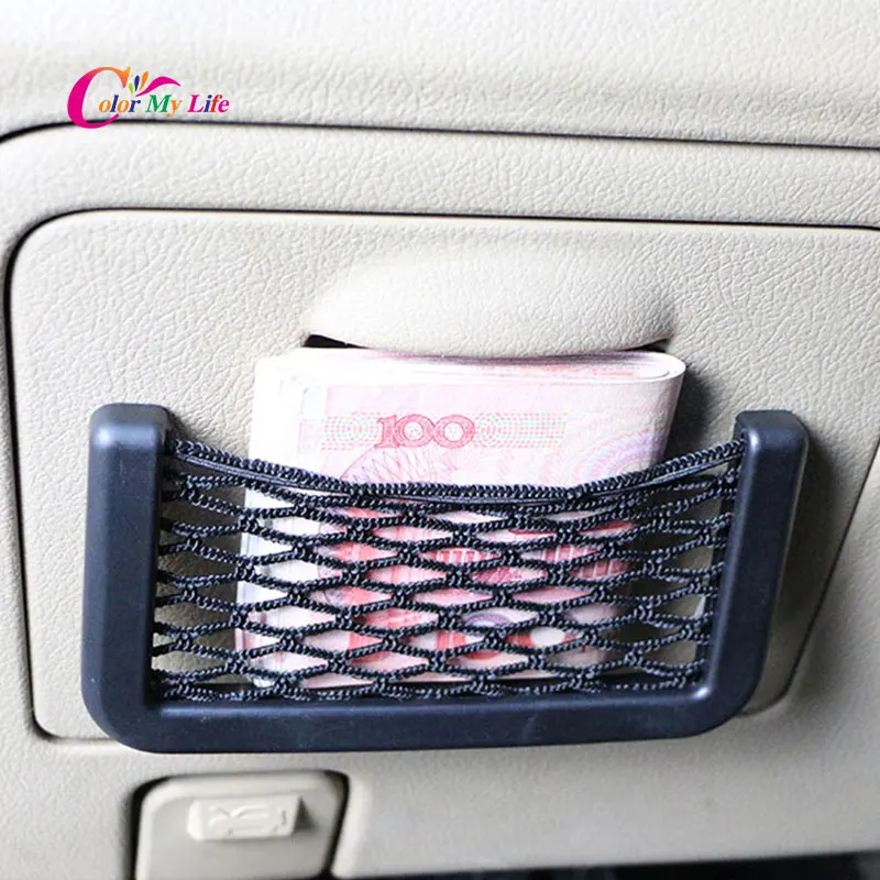

Color My Life Nylon Black Car Carrying Bag Phone Holder Net Cards Sticker Case for Kia Rio K2 K3 K5 Sportage R Soul QL Stickers