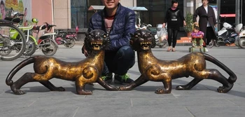 

32" Chinese Fengshui Bronze Beast King Ferocious Animal Tigers Tiger Statue Pair