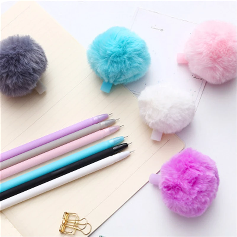 

Hair ball gel pen cute powder girl gel pen 0.5mm creative black pen student pen