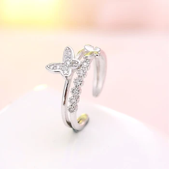 

925 Sterling Silver Exquisite Butterfly Temperament Elegant Personality Fashion Female Resizable Opening Rings SRI111