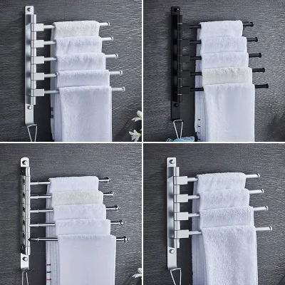 

Multifunctional 180 Degree Rotating Punch-free Towel Rack Collapsible Stainless Steel Bathroom Storage Rack with Hook Organizer