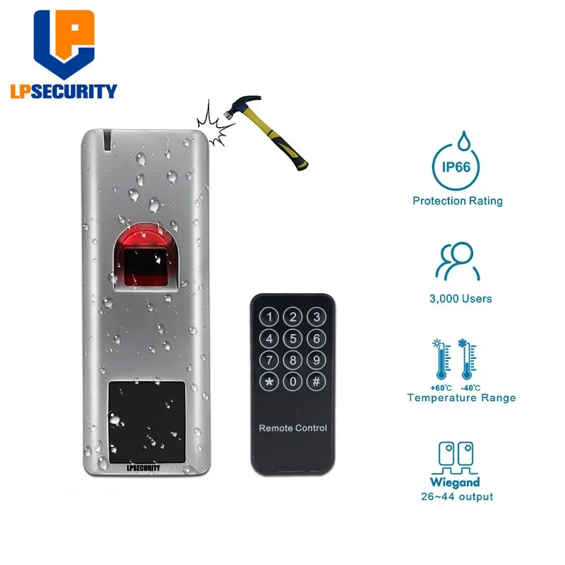 

LPSECURITY Waterproof Standalone Fingerprint Access Controller RFID EM Reader remote control 500 fingerprints capacity