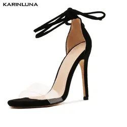 KARINLUNA/горячая Распродажа Женская обувь Большие размеры 30-46 модные Обувь на высоком каблуке с ремешком на щиколотке вечерние летние