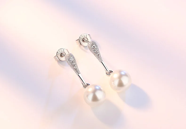 OMHXZJ Геометрические элегантные милые модные OL для женщин и девушек свадебный подарок ABS жемчуг 8 мм 925 пробы серебряные серьги-гвоздики YS376