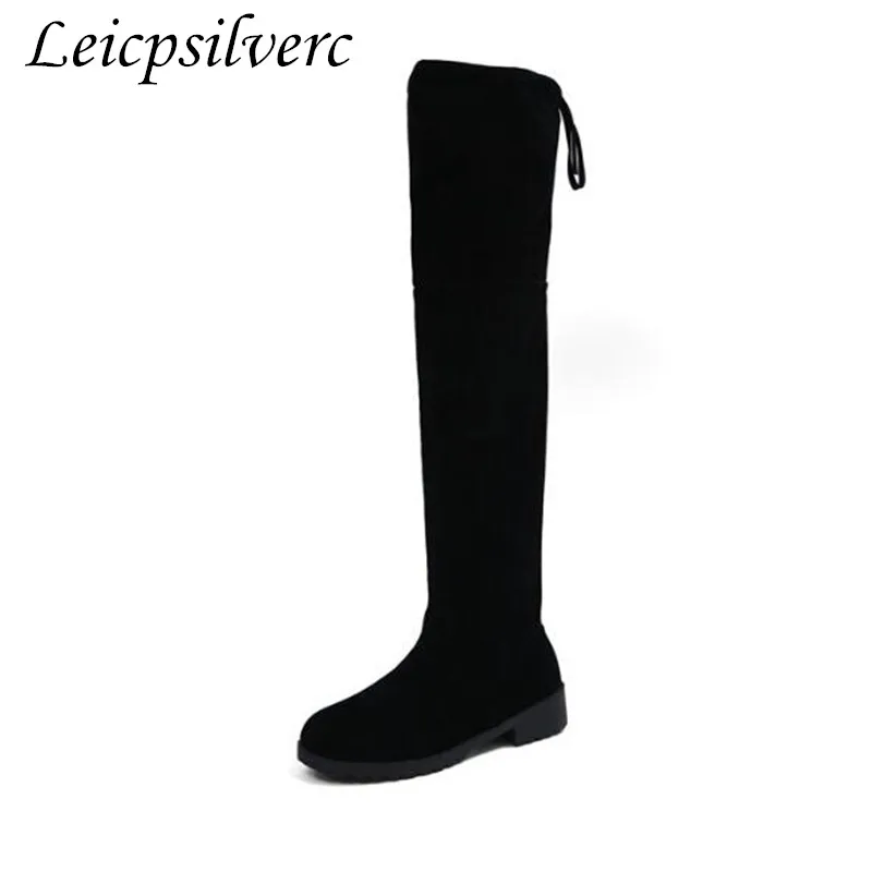 

Autumn and winter over the knee boots long canister boots Korean female elastic rough with the fashion show stovepipe Martin boo