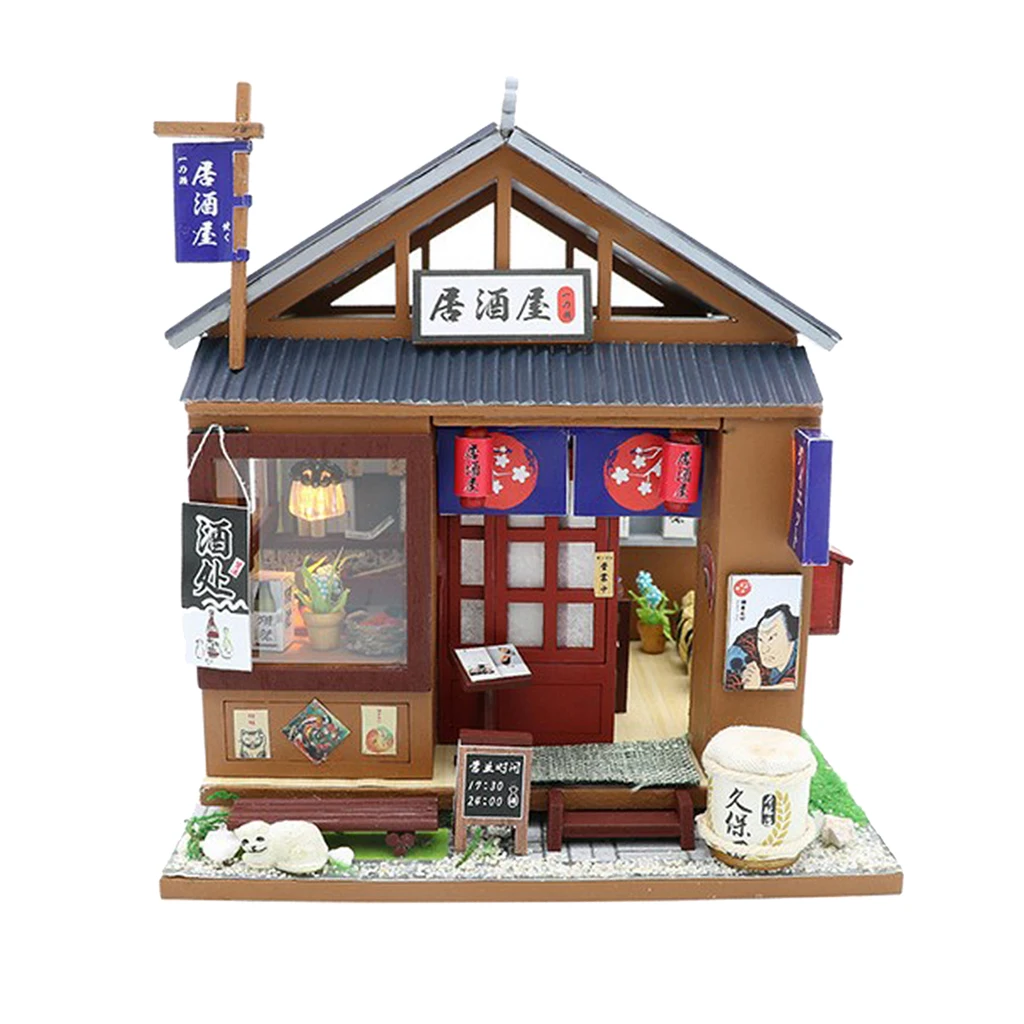 1:24 DIY Miniature Dolls House with Furniture Kit Japanese Styled Izakaya Kids Toy Birthday Gifts