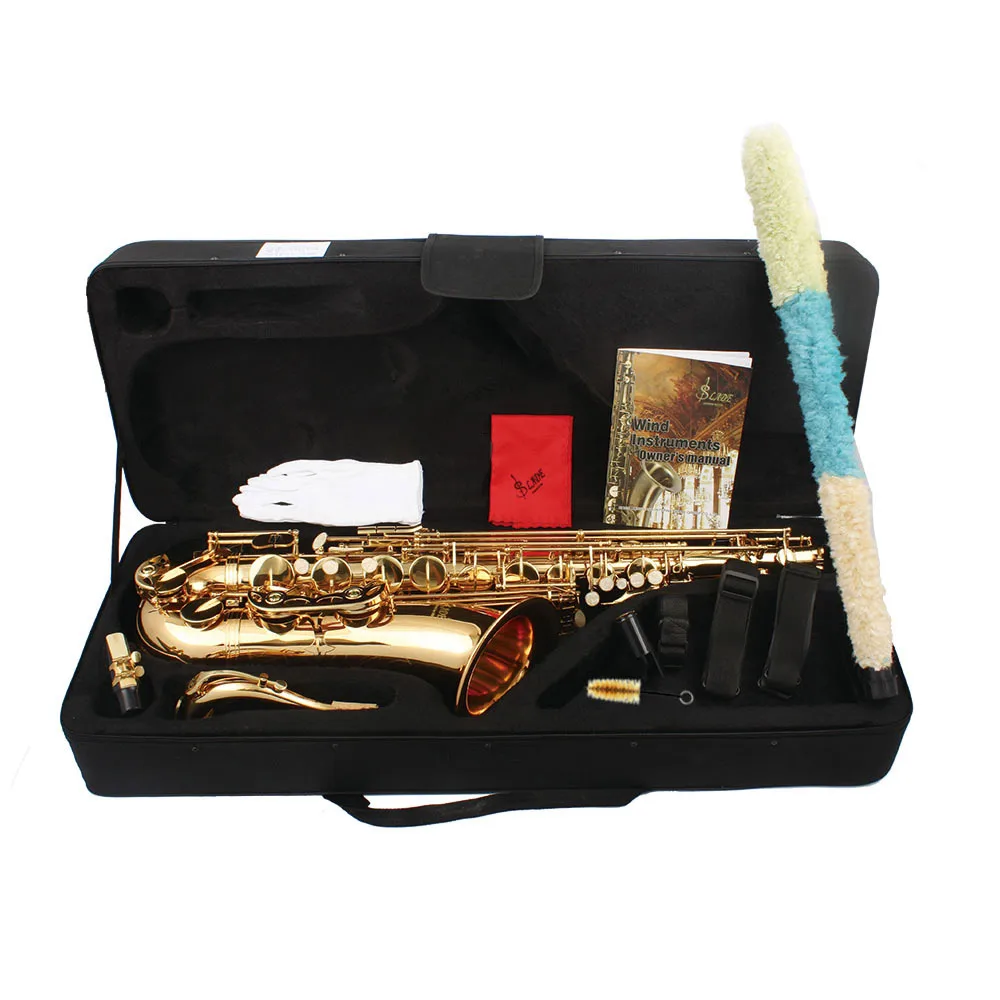 Brass Bb Tenor Saxophone Sax Carved Pattern Pearl White Shell Buttons Sax Tenor with Case Gloves Cleaning Cloth Belt Brush