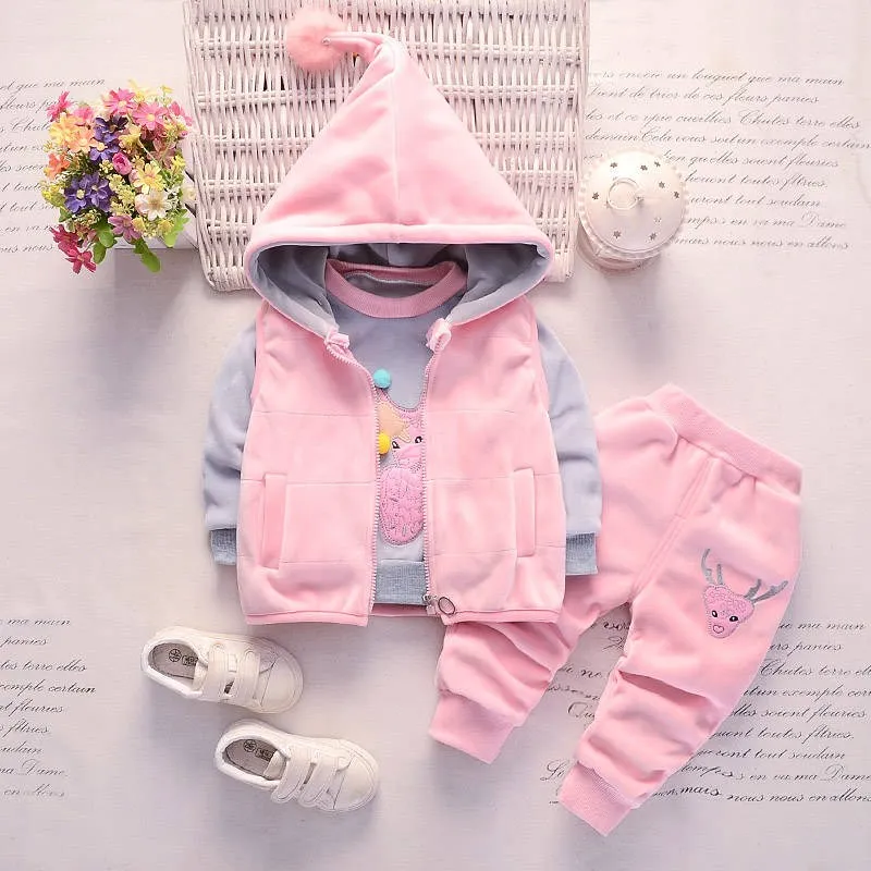  baby suit Outdoor fashion A three-piece Cartoon Hooded vest fleece trousers coat spring autum