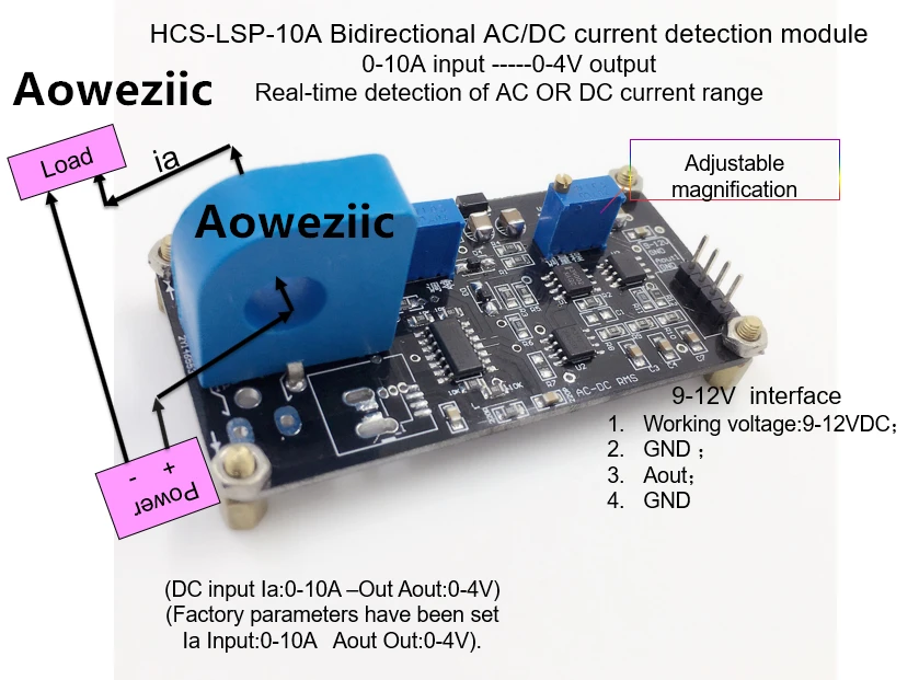 BJHCS-LSP-10A двунаправленный AC/DC современный модуль обнаружения 0-10A input-0-4V выход в режиме реального времени Обнаружение переменного или