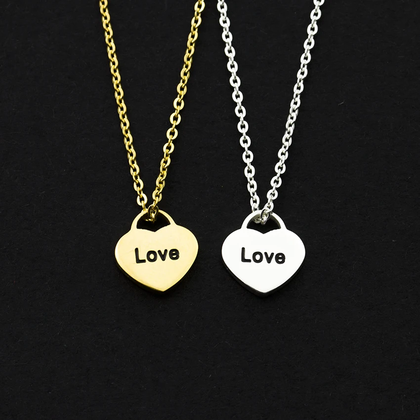 Wholesale 10pcs Romantic Heart Necklace Engraving Love Stainless Steel