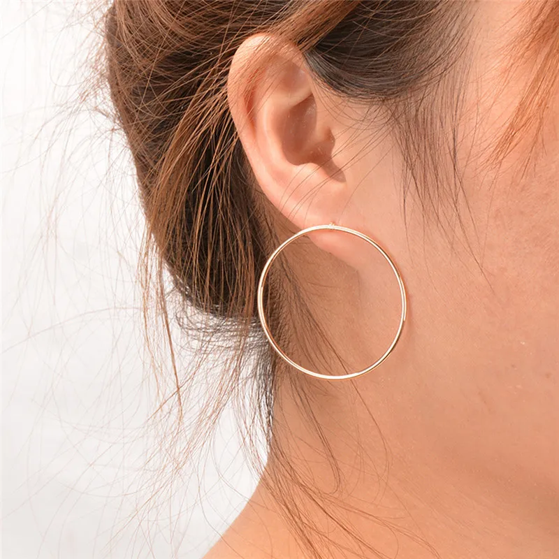 Korean Fashion Aros Big Round Circle Hoop Earrings Geometric Ear Hoops