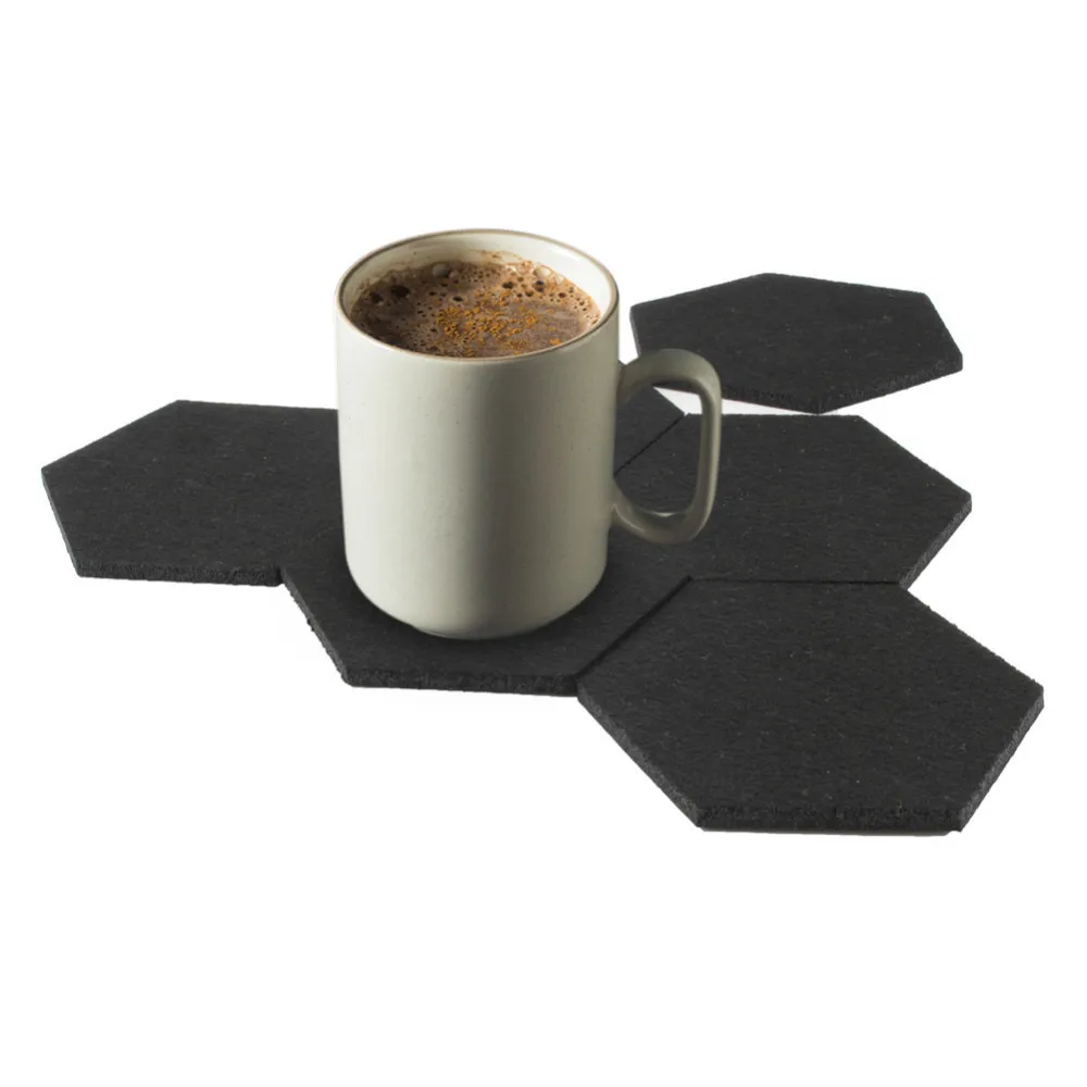 

2019 6Pcs/Set Hexagon Beer coffee Placemat Mats Gift Table Decorations Tableware Pack of 6 Felt Fabric Cup Mat Drink Coasters