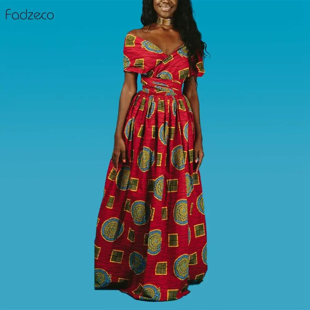 

Fadzeco New african dresses for women Clothes Patterns Ankara Dashiki Ankara African Print Jumpsuit Hem Maxi Dress Front Slit