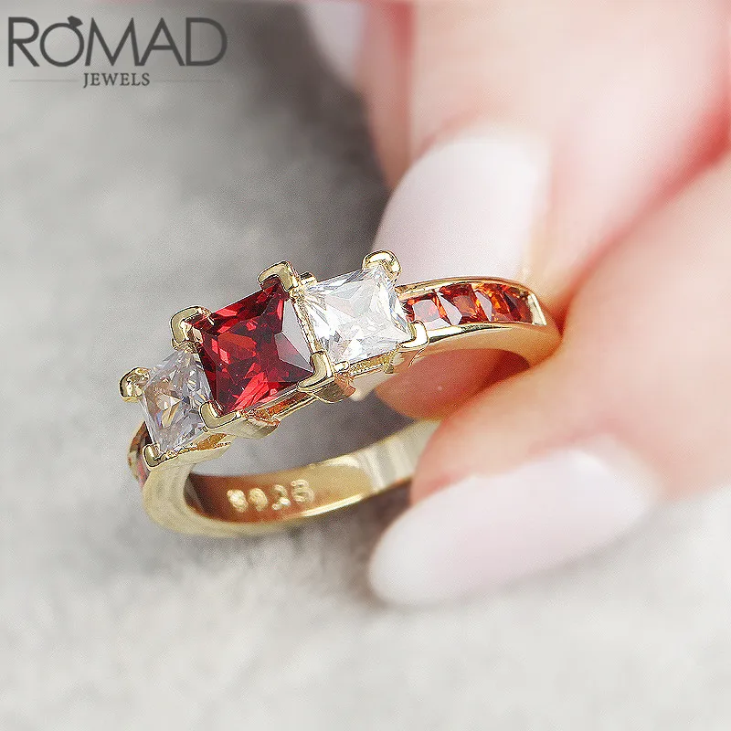 

ROMAD 2019 New Fashion Big Female Red Geometric Ring With Zircon Stone 18KT Yellow Gold Filled Large Wedding Rings For Women R4