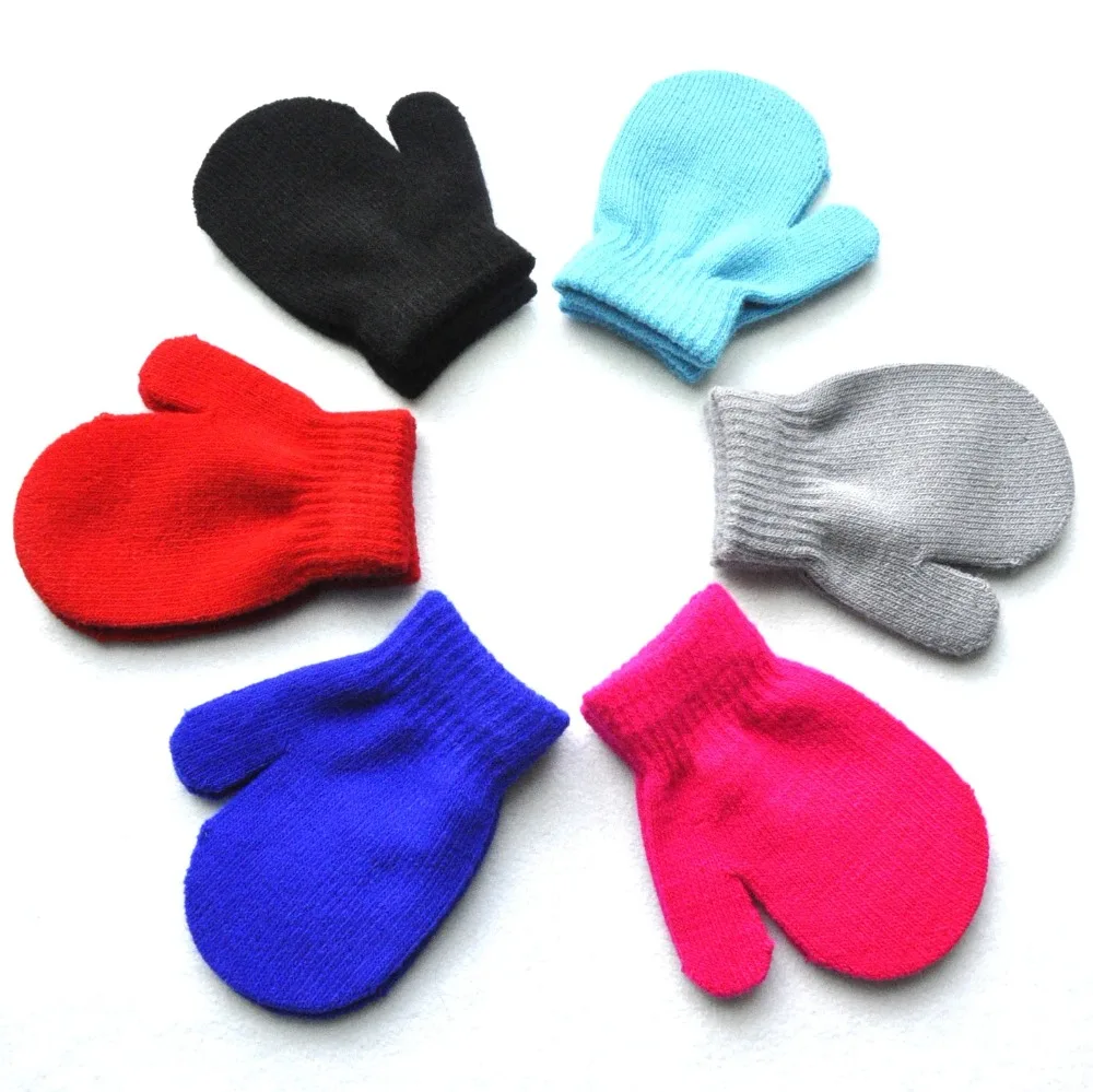 

Children's Winter Warm Gloves Baby Anti-scratch Mittens 6 Colors Knitting Newborn Solid Gloves Baby Kids Mittens 1-4 Years Old