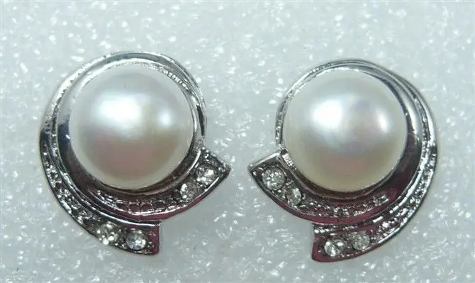 

Hot sell Noble- FREE SHIPPING3colors! beautiful cultured 9-10mm white/pink/black flat pearl stud earring A0422