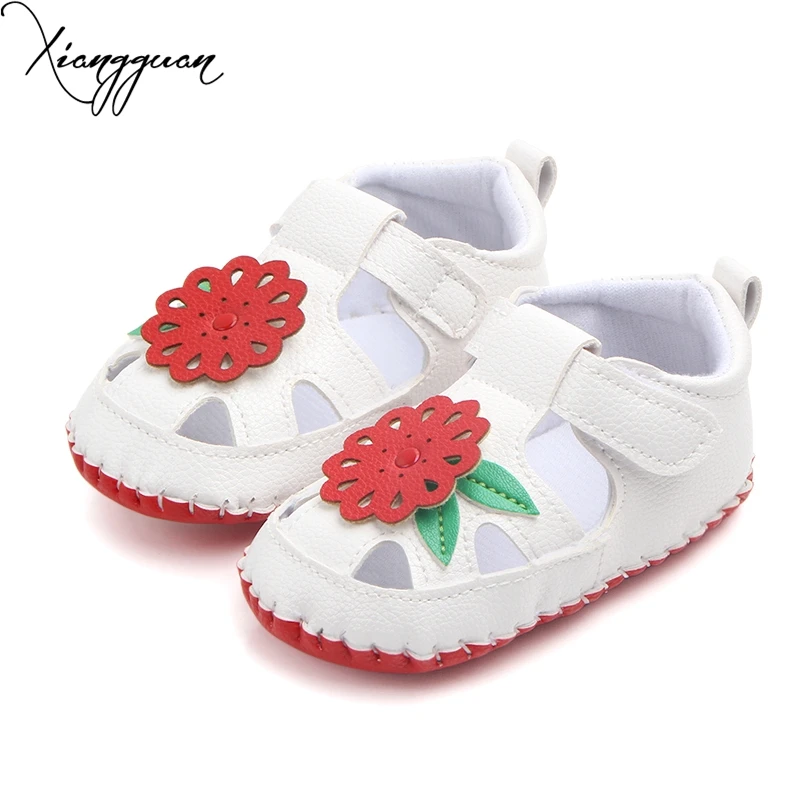 Summer Spring Autumn Leather Flower Toddler Baby Girl Handmade Sole