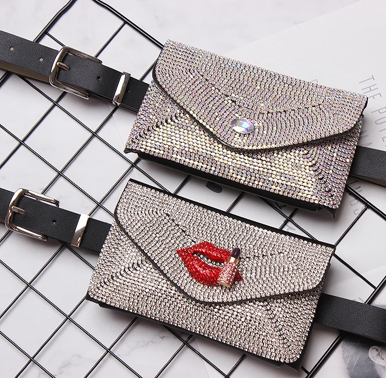 

BLINGBLING Full Rhinestone Decorated Waist Packs For Women Detachable PU Leather Waist Belt WIth Phone Bag Ladies Fanny Handbag
