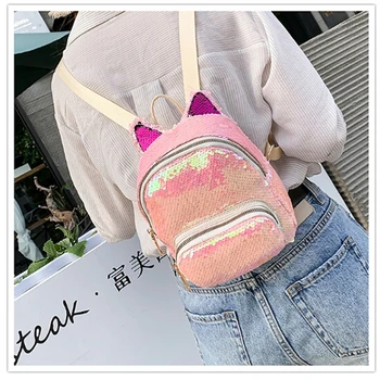 

Women Mini Backpack PU Leather Sequin Bag Girls Travel Rucksack Shoulder Bag